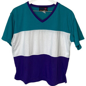 Vintage Color Block V Neck T Shirt - Women's Size M